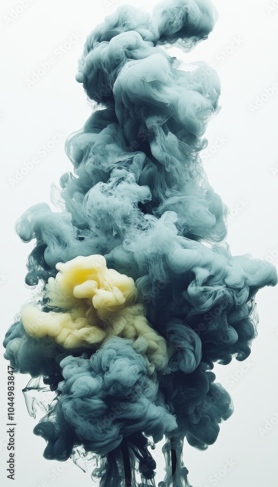 Abstract blue and yellow ink swirling in water.  The colors create an artistic and organic pattern.