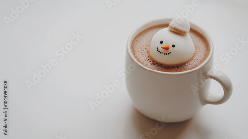 snowman with a cup of coffee, snowman hot chocolate, mug filled with hot chocolate, Christmas beverage, snowman marshmallow, snowman latte photo