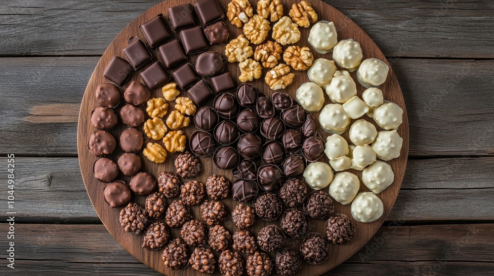 Assorted Chocolates on Wooden Platter
