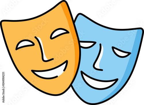 Comedy and Tragedy Masks. Masquerade Mask, Comic and Tragic Vector Icon for Theater or Carnival.