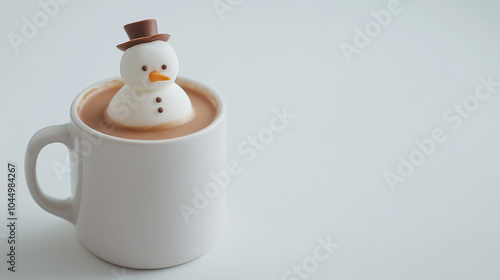 snowman with a cup of coffee, snowman hot chocolate, mug filled with hot chocolate, Christmas beverage, snowman marshmallow, snowman latte photo