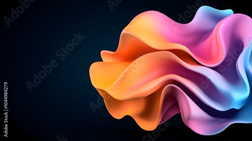 Mesmerizing abstract iridescent shape effortlessly floating on a dramatic dark background with smooth 3D render highlights and deep contrast between vibrant colors and mysterious shadows