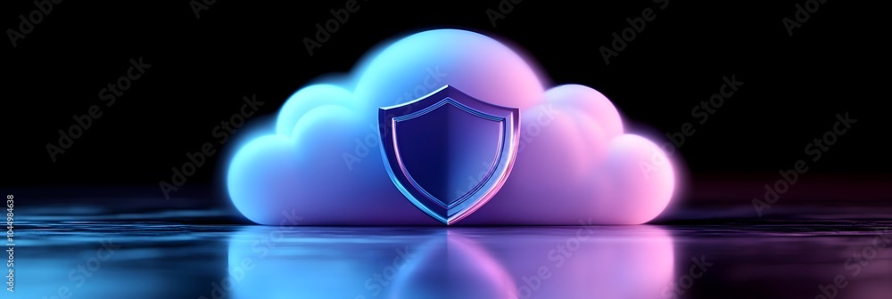 A cloud with a shield in front of it, symbolizing the secure, cloud-based protection A cloud with a shield in front of it, symbolizing the secure, cloud-based protection