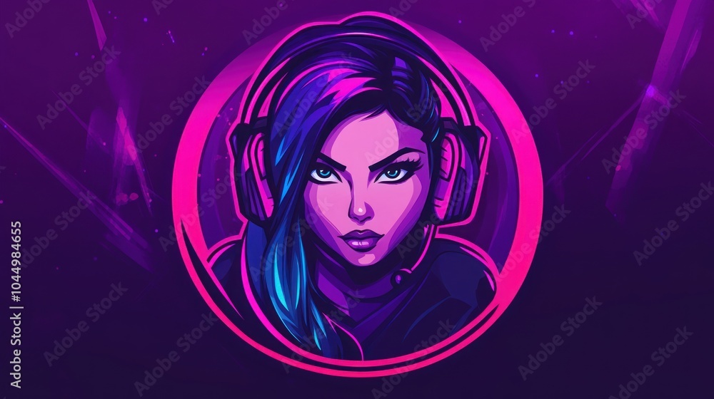 A digital illustration of a woman with blue and pink hair wearing headphones against a purple background with geometric lines. A digital illustration of a woman with blue and pink hair wearing headphones against a purple background with geometric lines.