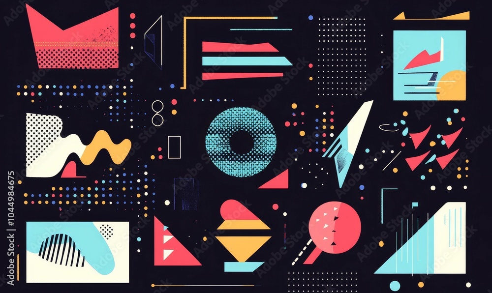 Abstract geometric shapes in colorful patterns. Abstract geometric shapes in colorful patterns.