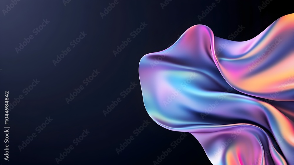 Naklejka premium Mesmerizing Iridescent 3D Abstract Floating Shape with Subtle Lighting Accents on Dark Background Futuristic Innovative and Conceptual Digital Artwork