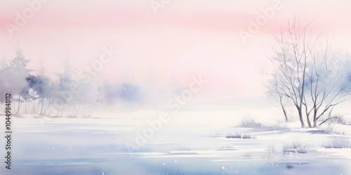 Wallpaper Mural Misty winter landscape and frozen lake. Minimalist watercolor painting. Torontodigital.ca