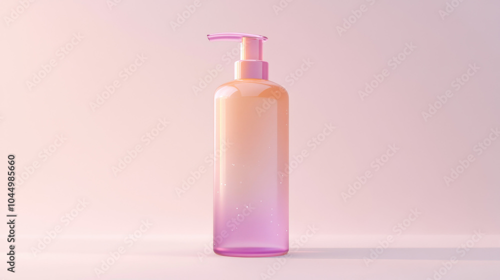 A sleek, gradient bottle designed for liquid products, featuring a pump dispenser and a soft, pastel color palette. A sleek, gradient bottle designed for liquid products, featuring a pump dispenser and a soft, pastel color palette.