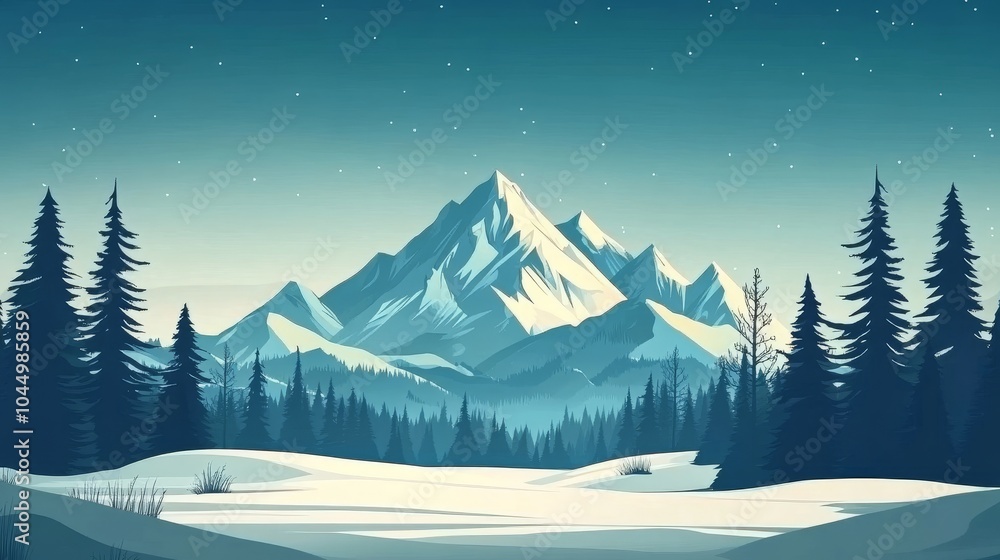Fototapeta premium Simple Flat Design ,Mountain Landscape Illustration:Stylized Nature Scene with Gradient Background.Concept of nature, outdoor adventure, minimalist design, digital illustration, landscape art, gradien