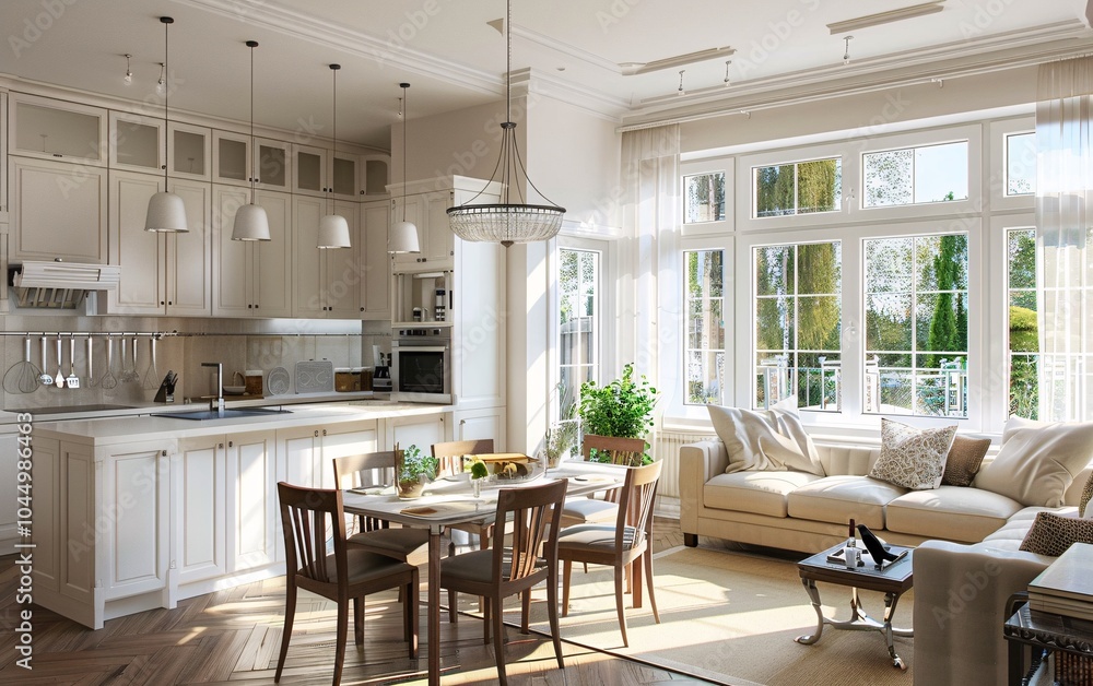 Luxurious interior design of white kitchen dining room Luxurious interior design of white kitchen dining room