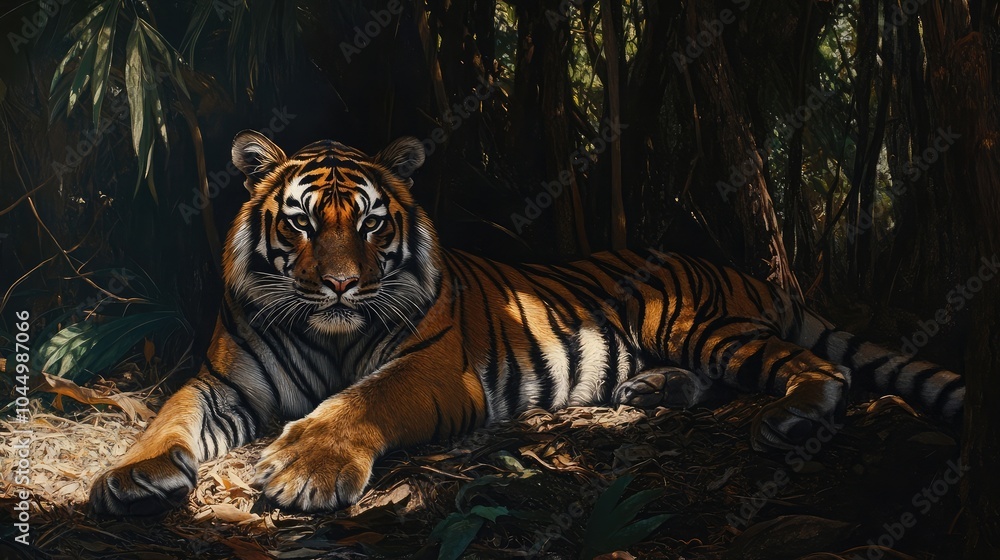 Fototapeta premium Malayan tiger resting in the forest