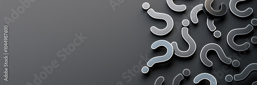 Black question mark on black background with empty copy space on left side, FAQ Concept. 3D Rendering