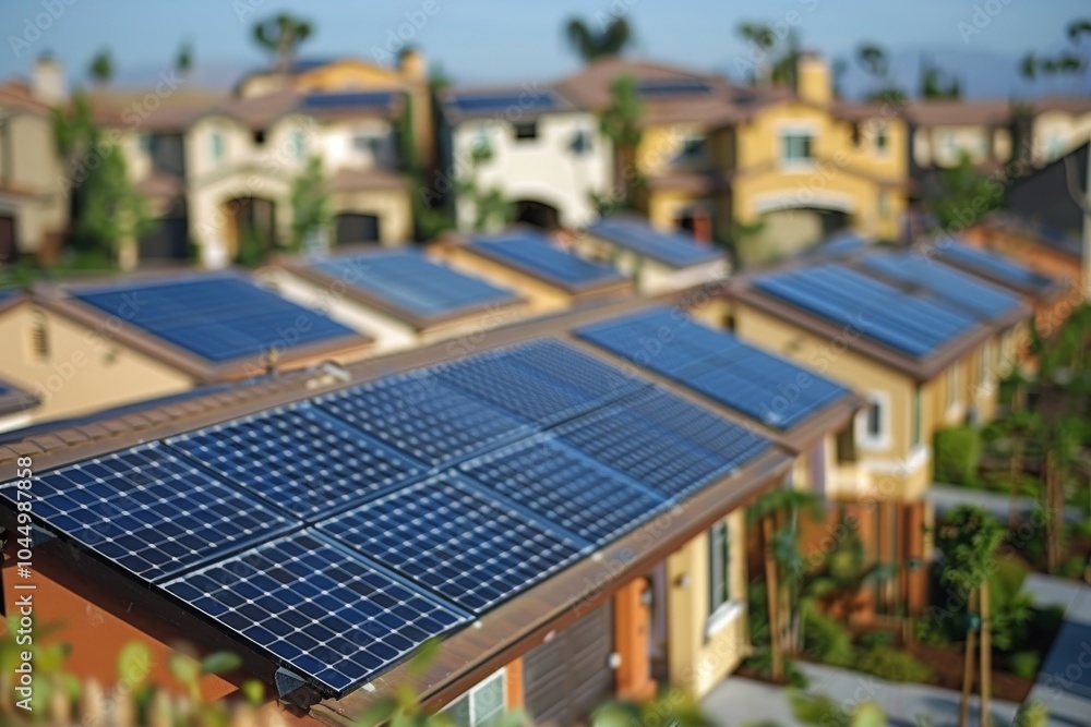 Solar panels on rooftops: clean energy for an eco-friendly neighborhood Solar panels on rooftops: clean energy for an eco-friendly neighborhood