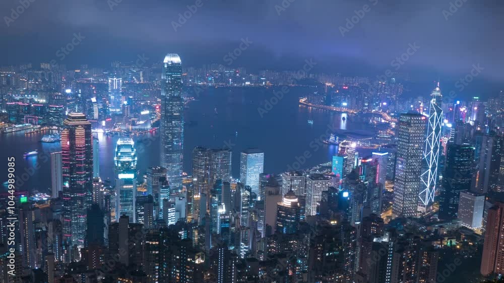 View of the big city, at night, skyscrapers, streets of New York, car traffic, aerial view, bird's eye view