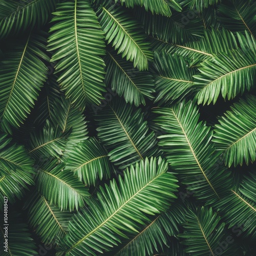 Tropical Background, Lush Green Foliage of Palm Leaves, Natural Pattern and Texture, Close-Up View