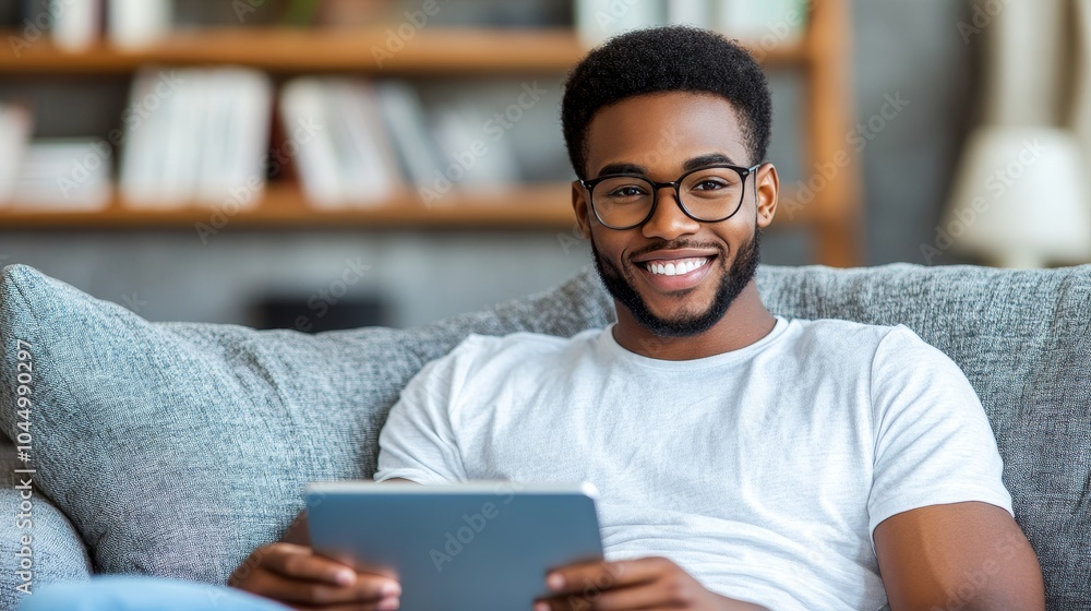 Online Shopping and Reading: A Black Man's Digital Lifestyle.Concept of remote learning, remote work, digital inclusion, e-commerce Online Shopping and Reading: A Black Man's Digital Lifestyle.Concept of remote learning, remote work, digital inclusion, e-commerce