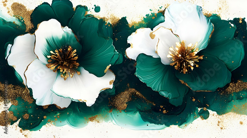 Abstract Green and White Fl...