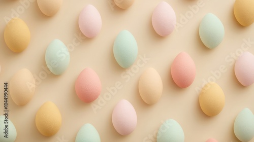 Geometric pattern of beauty blenders on a beige background, minimal makeup concept