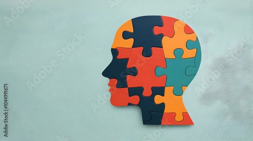 Conceptual of a human head made up of colorful puzzle pieces symbolizing the importance of mental health awareness and wellness  Created using generative technology for World Mental Health Day photo