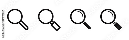 Search icons set. Magnifying glass, loupe, magnifier,