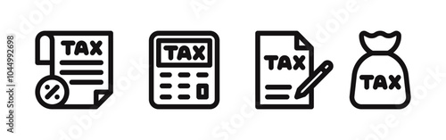 Tax icons set. Tax Return, tariff, personal tax, commission. Vector illustration.