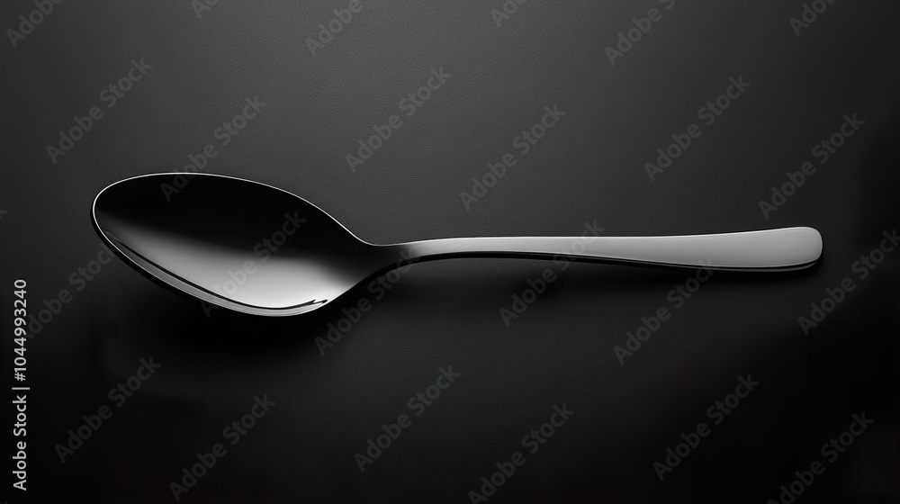 Shiny Silver Spoon on Black Background - Minimalist Still Life Photography Shiny Silver Spoon on Black Background - Minimalist Still Life Photography