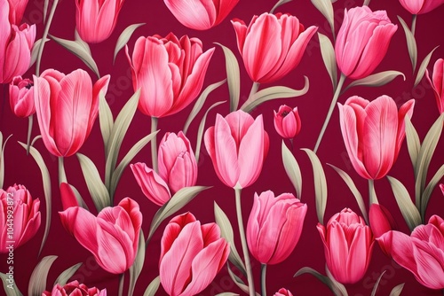 Tulip pattern fabric texture painting blossom flower.