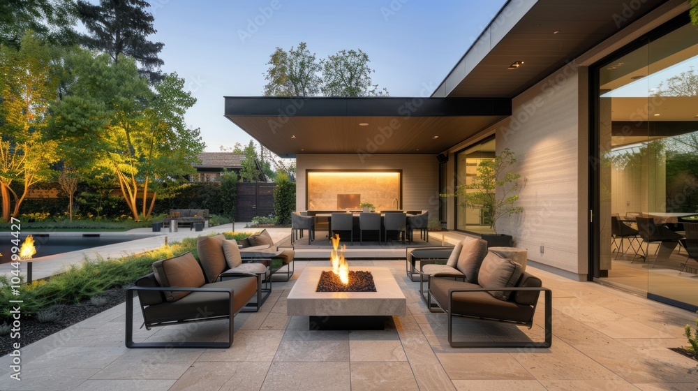 Modern Backyard Oasis with Fire Pit Modern Backyard Oasis with Fire Pit