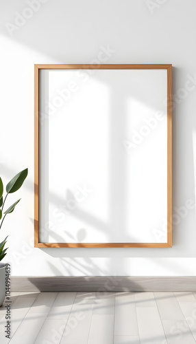 Portrait large 50x70, 20x28, a3,a4, Wooden frame mockup on white wall. Poster mockup. Clean, modern, minimal frame. Empty fra.me Indoor interior, show text or product isolated with white highlights, photo