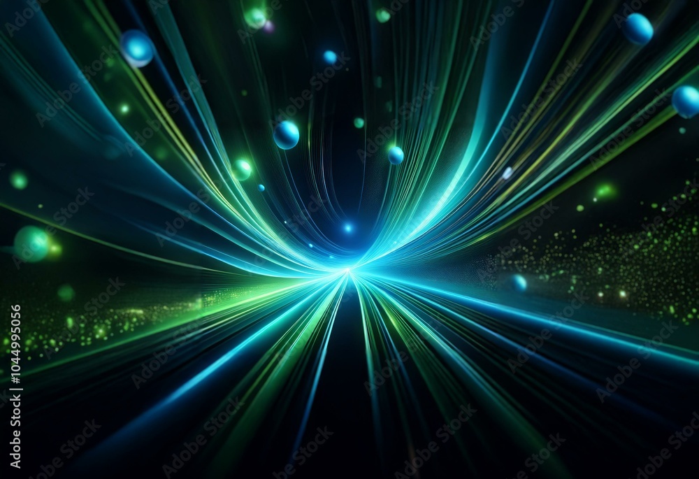 Abstract glowing lines and orbs create a dynamic, futuristic space. Abstract glowing lines and orbs create a dynamic, futuristic space.