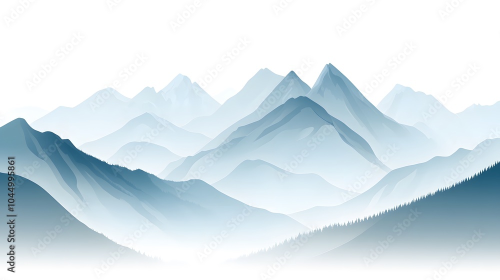 Illustration of blue mountains in the fog, vector art, white background, flat design Illustration of blue mountains in the fog, vector art, white background, flat design