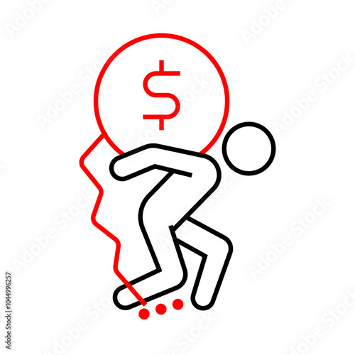 Debt Burden Icon – Person Carrying a Heavy Ball and Chain Shaped Like a Dollar Sign
