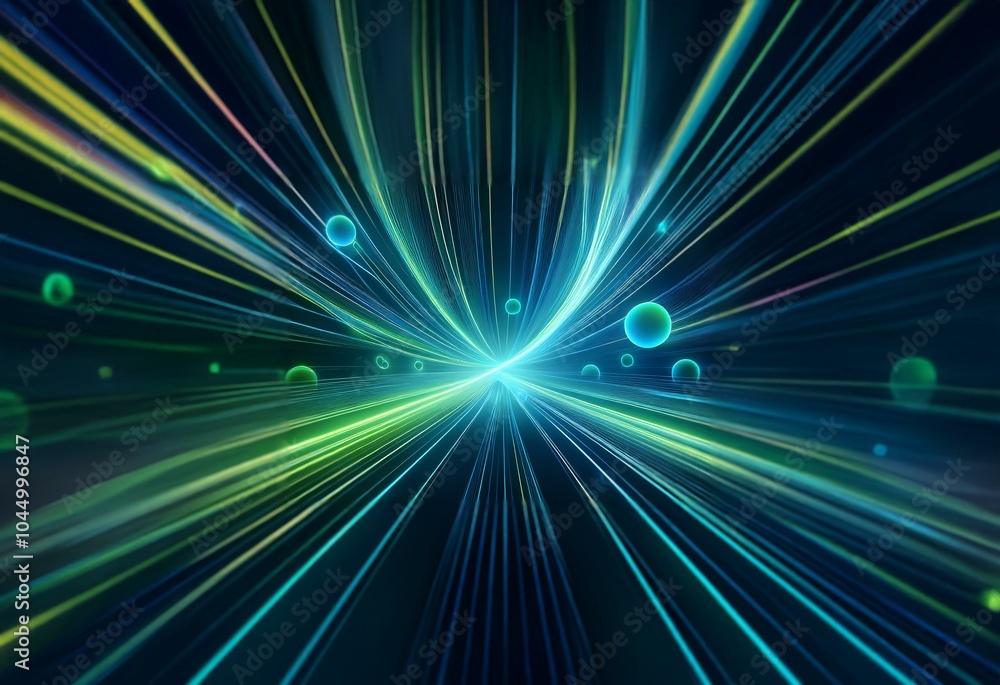 Abstract blue and green lines converge in a central point on a dark background. Abstract blue and green lines converge in a central point on a dark background.