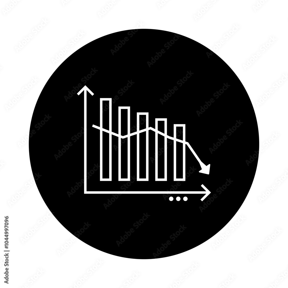 Recession Icon – Downward Trending Arrow Crossing a Bar Graph, Indicating Economic Decline Recession Icon – Downward Trending Arrow Crossing a Bar Graph, Indicating Economic Decline