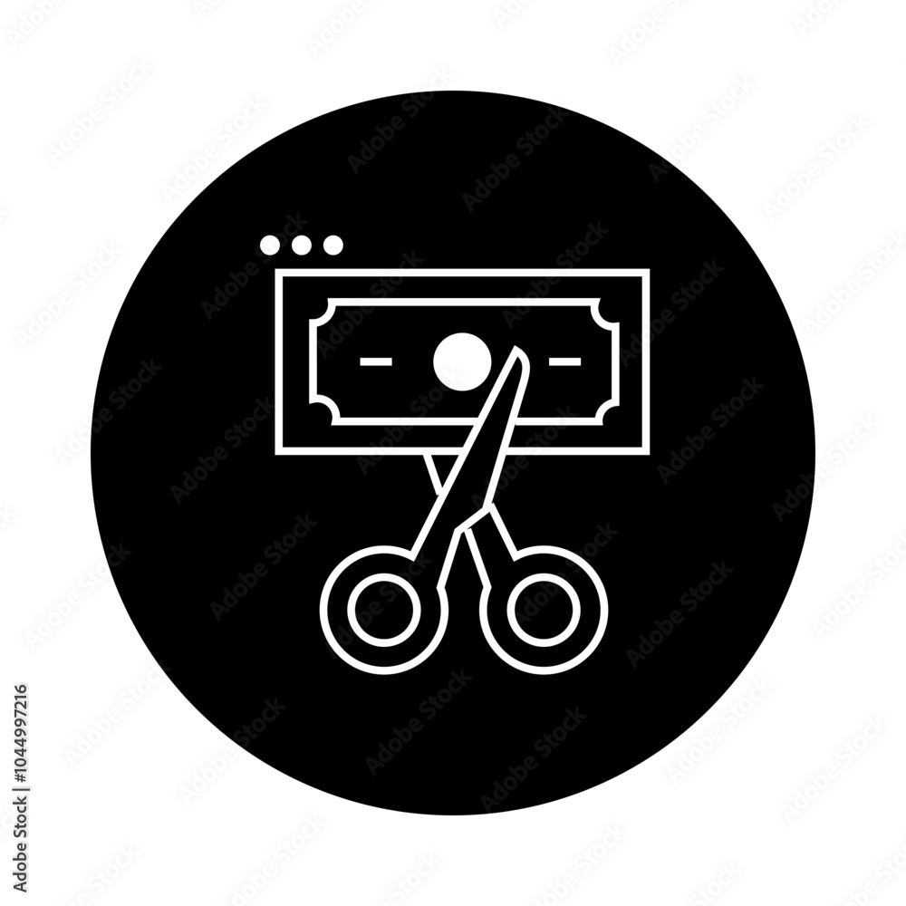 Budget Cuts Icon – Scissors Cutting Through a Dollar Sign, Indicating Reduction in Spending Budget Cuts Icon – Scissors Cutting Through a Dollar Sign, Indicating Reduction in Spending