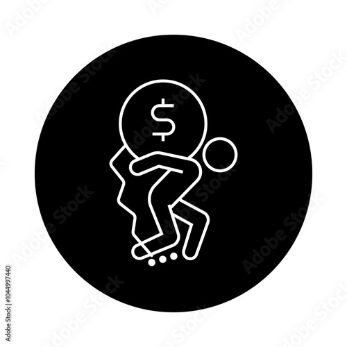 Debt Burden Icon – Person Carrying a Heavy Ball and Chain Shaped Like a Dollar Sign