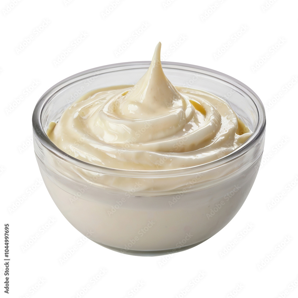 Mayonnaise cream in glass bowl on transparent background PNG Generative AI Mayonnaise cream in glass bowl on transparent background PNG Generative AI