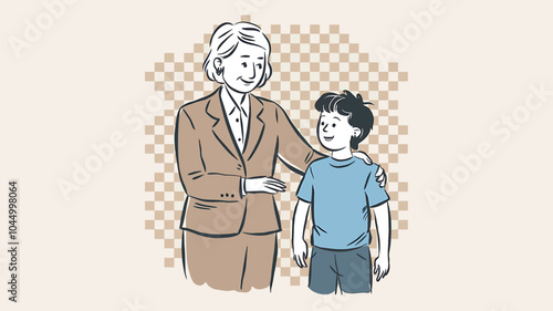 Caring Mentor and Youth Cartoon Illustration in Pastel Tones  