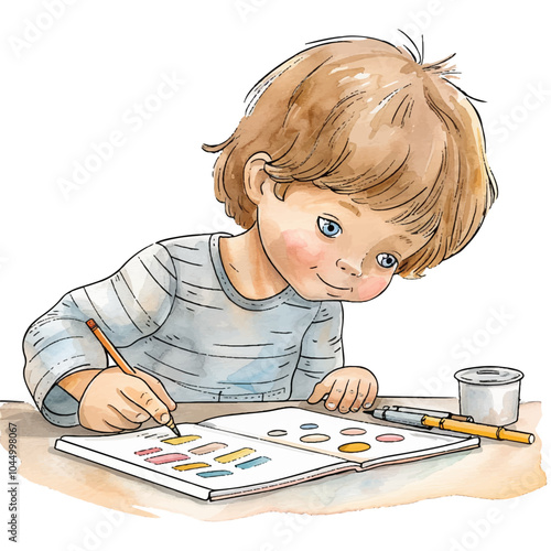 child coloring in coloring book vector illustration in watercolor style