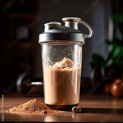 Chocolate protein powder shaker for fitness