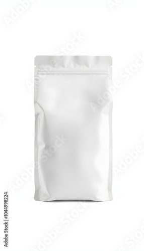 Coffee bag mockup isolated on white background. Front View. White package for tea, biscuit. Paper pouch, milk pack. Snack package blank, glossy flex box. Juice paper container. Foil bag for food iso