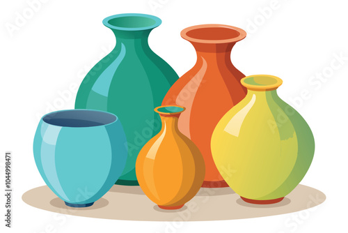 3D set of ceramic vases isolated on a white background.