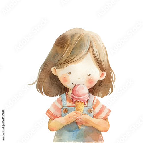 child eatting ice cream vector illustration in watercolor style