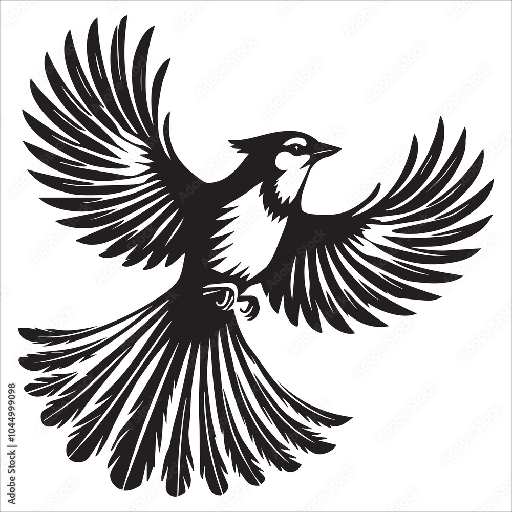 Obraz premium Cute Canada jay Bird Vector illustration in black and white
