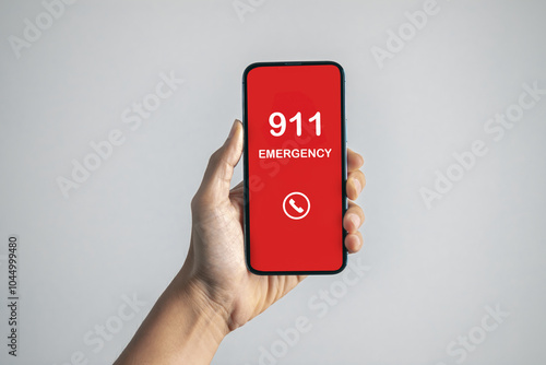 Businessman got 911 emergency call.emergency accident hot line 911 concept.