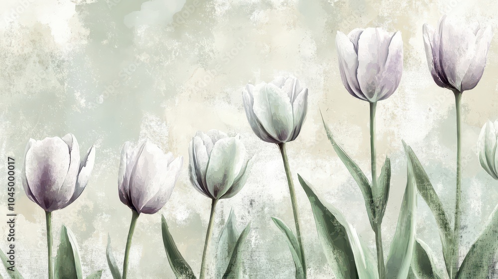 Lavender tulips blend into a lightly distressed grunge background for peaceful wallpaper Lavender tulips blend into a lightly distressed grunge background for peaceful wallpaper