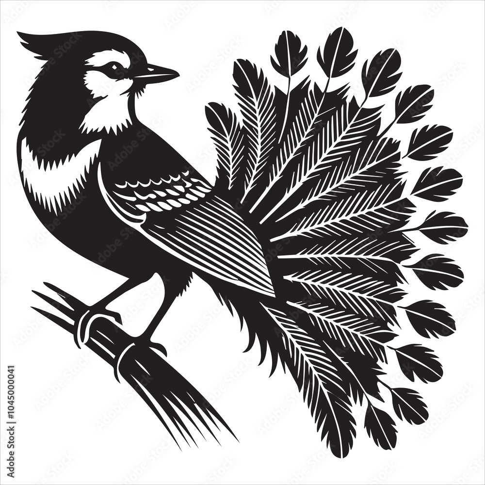 Naklejka premium Cute Canada jay Bird Vector illustration in black and white