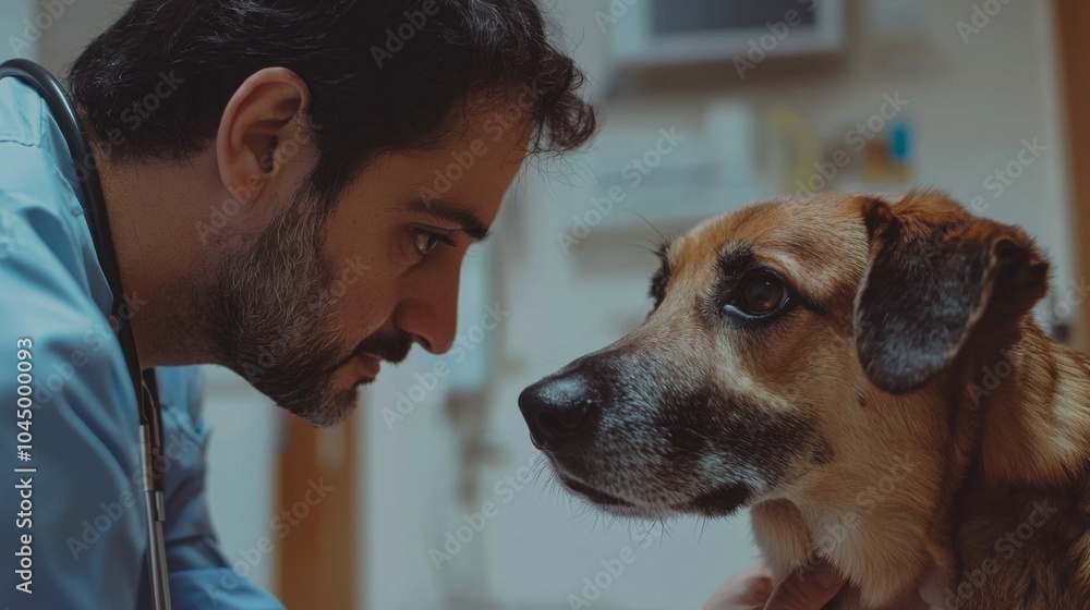 Veterinarian Examining Pet: Vet gently examining dog in clinic setting, compassion and care Veterinarian Examining Pet: Vet gently examining dog in clinic setting, compassion and care