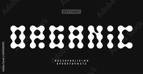 Fluid dots font, letters with smooth connected circles, smooth organic tech style alphabet. Soft rounded typographic design. Creative typography. Vector typeset.