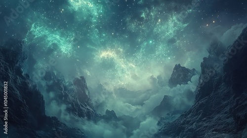 Wallpaper Mural An ethereal realm where stars and cosmic elements blend seamlessly with surreal landscapes, inviting exploration of the universe.  Torontodigital.ca